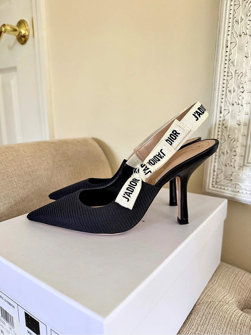 Dior J'Adior Slingback Heels in Black & White EU 36.5